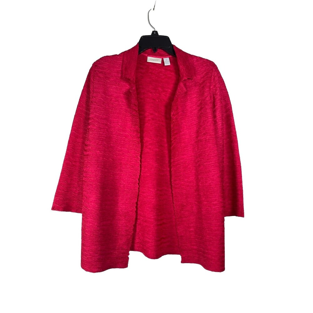 chicos womens sz 2 large red 3/4 sleeve open blouse top